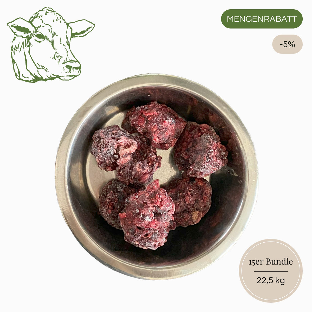 BARF-Nuggets Rind 15er Sparpaket, 15 × 1,5 kg = 22,5 kg, Mengenrabatt 5 %