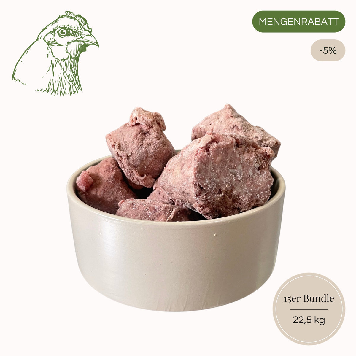 BARF-Nuggets Huhn 15er Sparpaket, 15 × 1,5 kg = 22,5 kg, Mengenrabatt 5 %